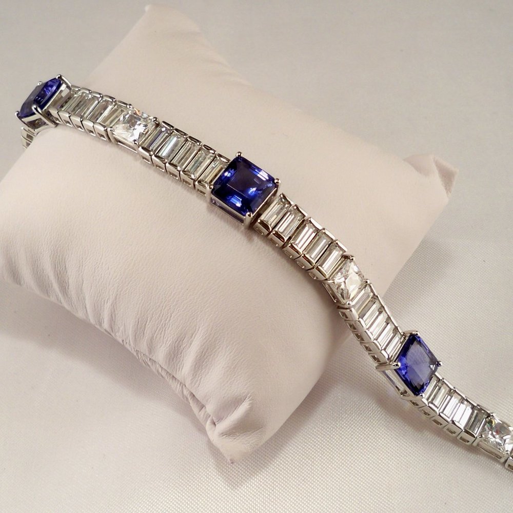 NEW Blue Cubic Zirconias Silver Tennis Designer Bracelet